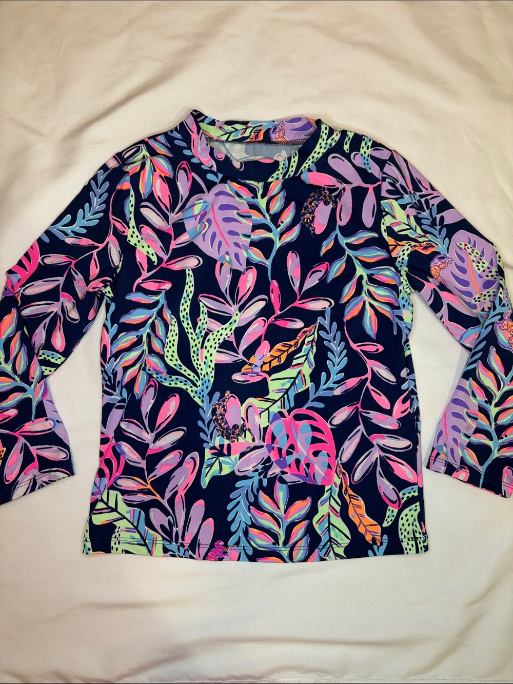 Youth Girls Lilly Pulitzer Long Sleeve Beach Swim Rash Guard Tropical Navy Sea